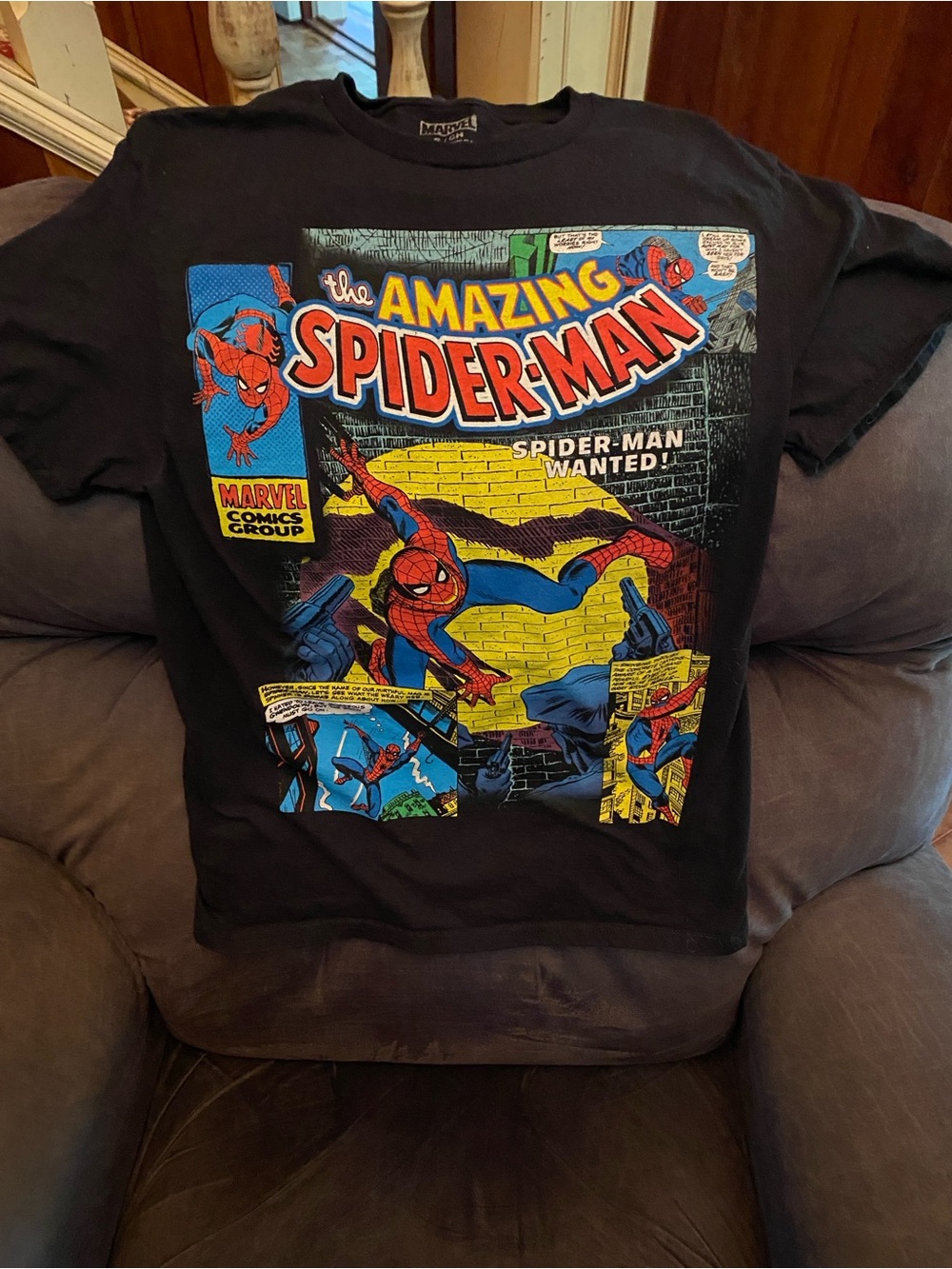 Marvel Black Spider-Man Comic Panel Tee with Red & Blue Print